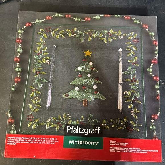 NWT Vintage Discontinued Pfaltzgraff Winterberry Square Christmas Tree Platter - Picture 1 of 3